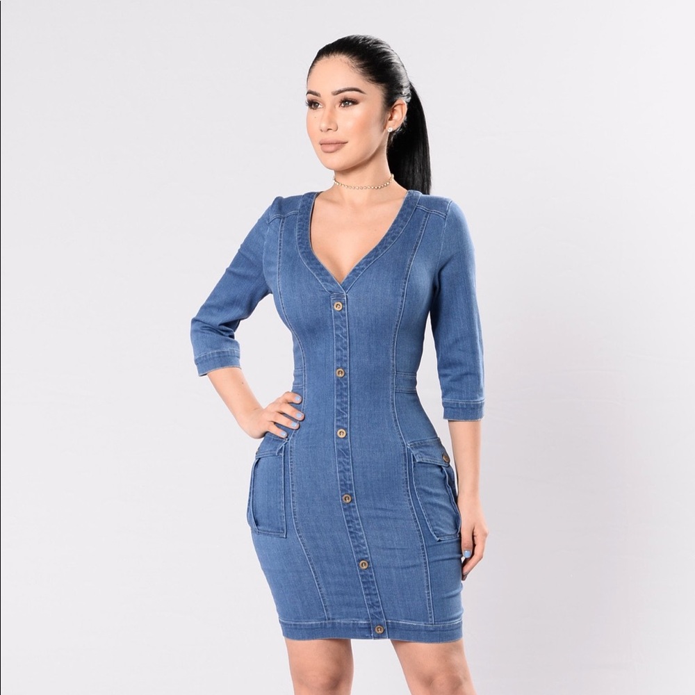 ✨NWOT Fashion Nova Press Pause Denim Dress Small